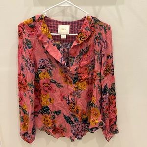 Anthropologie button down pink blouse